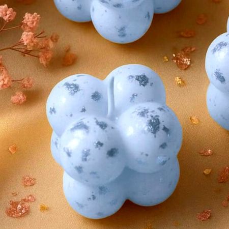 Handmade Soy Wax Blue Silver Bubble Candle Set of 4